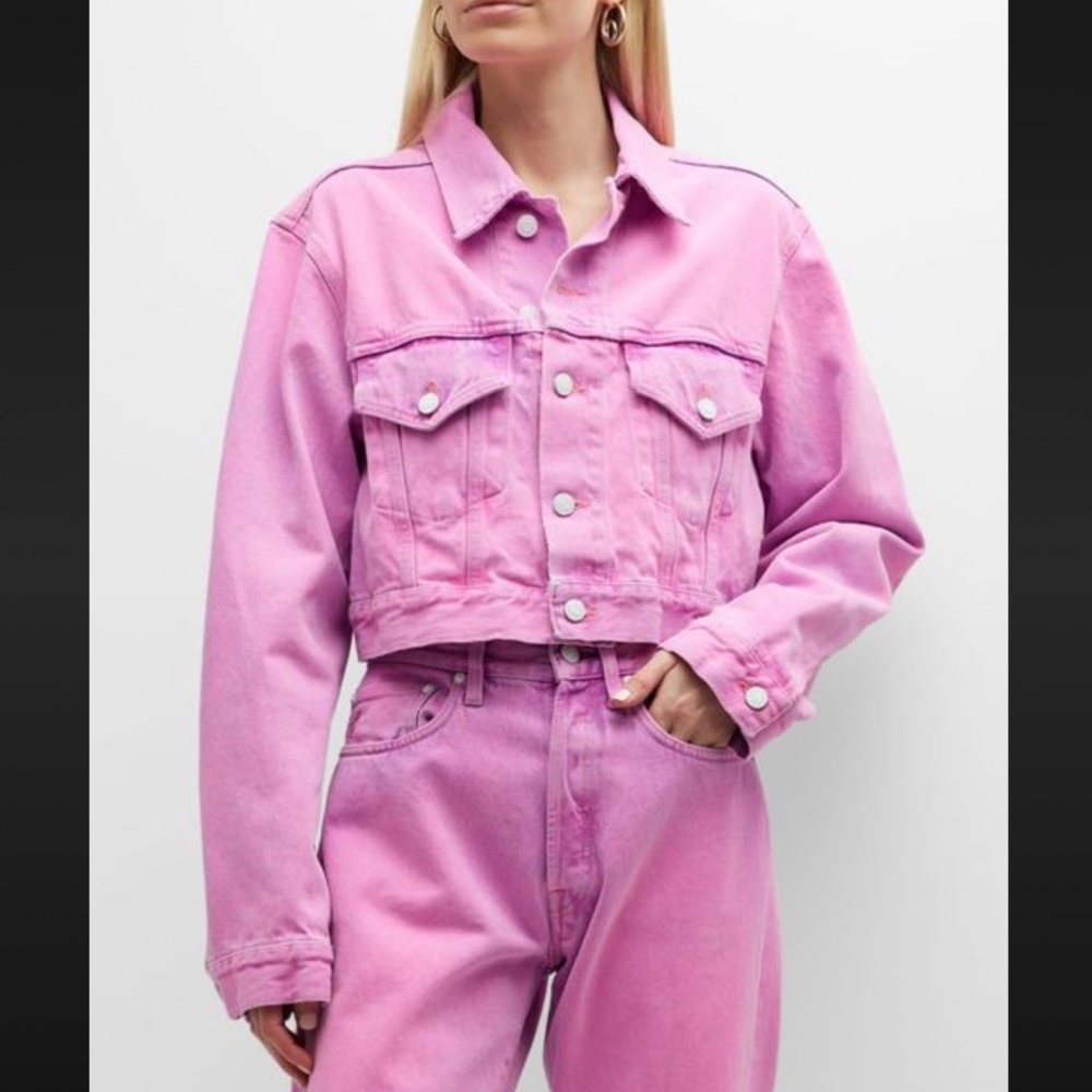 Made in Tomboy Pink Cropped Distressed Denim Jeans Jacket Coat XS
